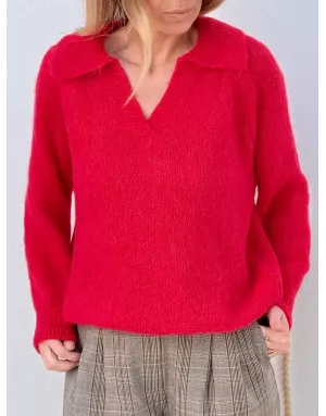 Pull alpaga et laine, forme polo, rouge - Sélection Samsara