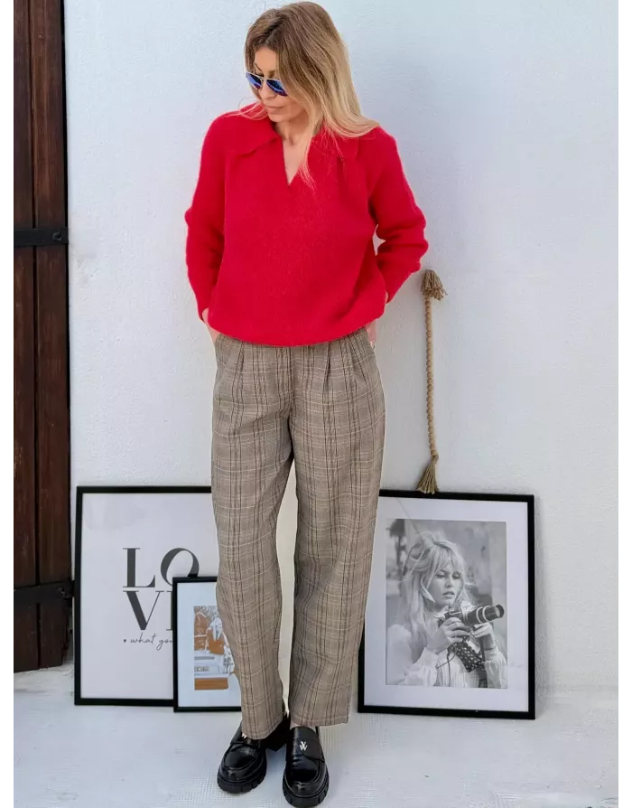 Pull alpaga et laine, forme polo, rouge - Sélection Samsara