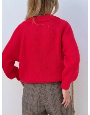 Pull alpaga et laine, forme polo, rouge - Sélection Samsara
