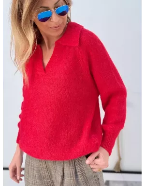 Pull alpaga et laine, forme polo, rouge - Sélection Samsara