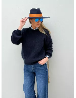 Pull mohair 76%, maille fluffy, couleur navy - Sélection Samsara