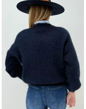 Pull mohair 76%, maille fluffy, couleur navy - Sélection Samsara