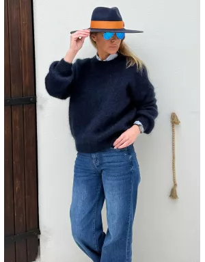 Pull mohair 76%, maille fluffy, couleur navy - Sélection Samsara