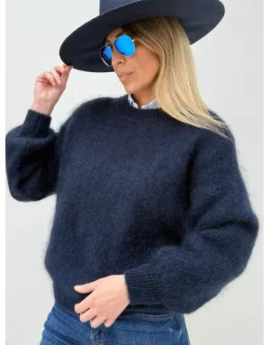 Pull mohair 76%, maille fluffy, couleur navy - Sélection Samsara