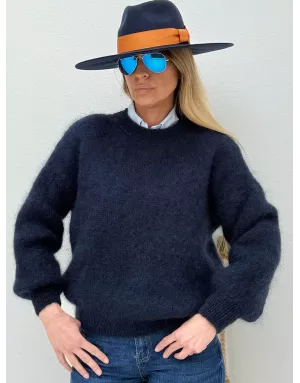Pull mohair 76%, maille fluffy, couleur navy - Sélection Samsara