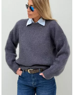 Pull mohair 76%, maille fluffy, couleur gris anthracite - Sélection Samsara