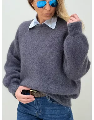 Pull mohair 76%, maille fluffy, couleur gris anthracite - Sélection Samsara