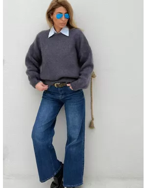 Pull mohair 76%, maille fluffy, couleur gris anthracite - Sélection Samsara