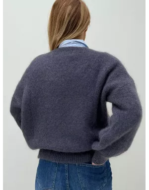 Pull mohair 76%, maille fluffy, couleur gris anthracite - Sélection Samsara