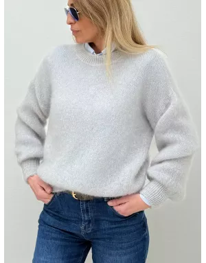 Pull mohair 76%, maille fluffy, couleur gris perle - Sélection Samsara