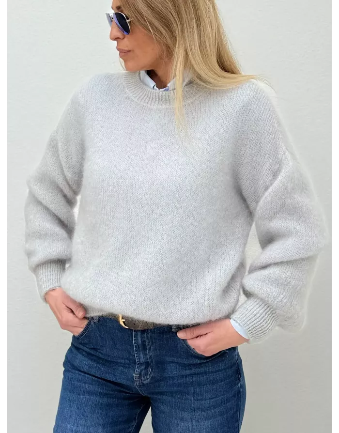 Pull mohair 76%, maille fluffy, couleur gris perle - Sélection Samsara