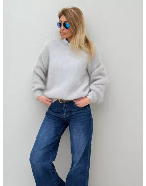 Pull mohair 76%, maille fluffy, couleur gris perle - Sélection Samsara