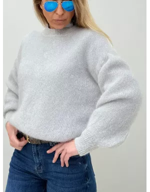 Pull mohair 76%, maille fluffy, couleur gris perle - Sélection Samsara