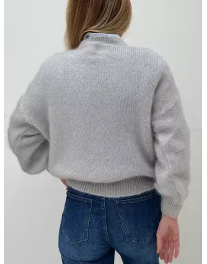 Pull mohair 76%, maille fluffy, couleur gris perle - Sélection Samsara