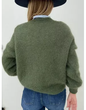 Pull mohair 76%, maille fluffy, couleur kaki - Sélection Samsara