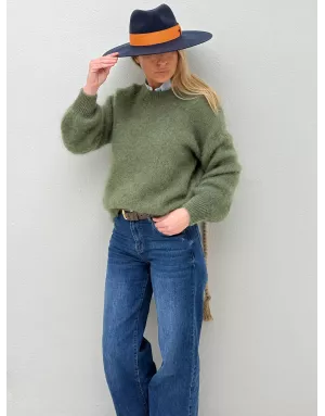 Pull mohair 76%, maille fluffy, couleur kaki - Sélection Samsara