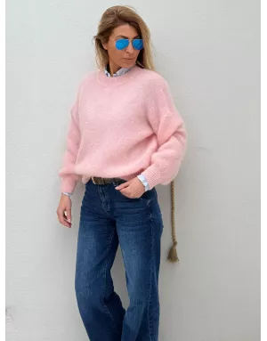 Pull mohair 76%, maille fluffy, couleur rose tendre  - Sélection Samsara