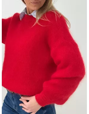 Pull mohair 76%, maille fluffy, couleur rouge  - Sélection Samsara
