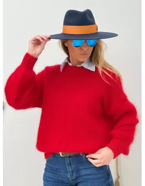 Pull mohair 76%, maille fluffy, couleur rouge  - Sélection Samsara