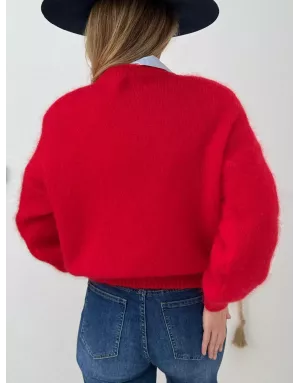 Pull mohair 76%, maille fluffy, couleur rouge  - Sélection Samsara
