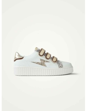 Baskets à scratchs Vanessa wu, blanc et or, éclair paillettes et scratchs or, BK2803OR