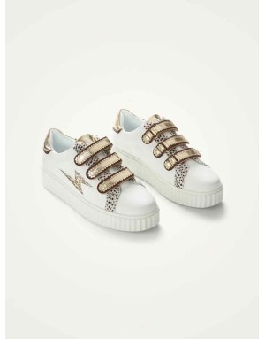 Baskets à scratchs Vanessa wu, blanc et or, éclair paillettes et scratchs or, BK2803OR