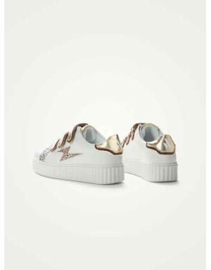 Baskets à scratchs Vanessa wu, blanc et or, éclair paillettes et scratchs or, BK2803OR