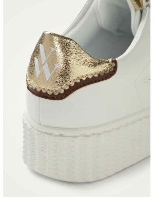 Baskets à scratchs Vanessa wu, blanc et or, éclair paillettes et scratchs or, BK2803OR