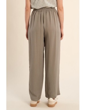 Pantalon fluide taille haute CASSIE light kaki de Molly Bracken, tissu aspect lin -  Référence LA1955EP