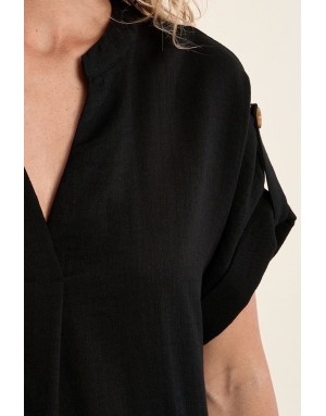 Robe chemise courte Molly Bracken, tissu noir aspect lin -  Référence P1871EP