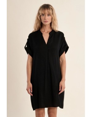 Robe chemise courte Molly Bracken, tissu noir aspect lin -  Référence P1871EP