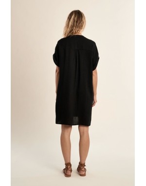 Robe chemise courte Molly Bracken, tissu noir aspect lin -  Référence P1871EP
