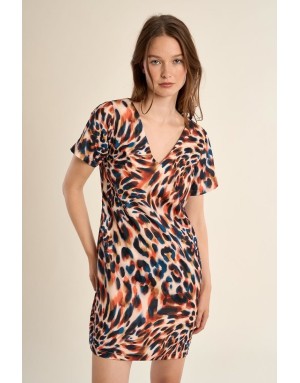 Robe imprimée léopard Molly Bracken, coloris fondu à dominante orange -  Référence P1229BEE