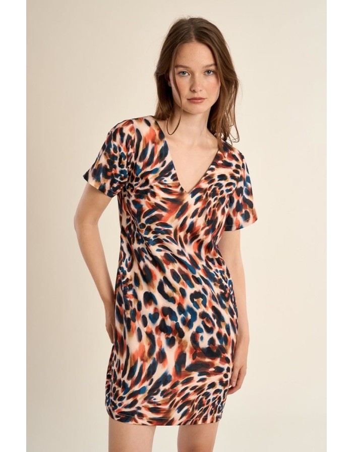 Robe imprimée léopard Molly Bracken, coloris fondu à dominante orange -  Référence P1229BEE