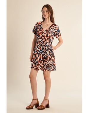 Robe imprimée léopard Molly Bracken, coloris fondu à dominante orange -  Référence P1229BEE