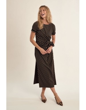 Robe longue rayée Molly Bracken, noire et beige, nouable à la taille -  Référence T2219EP