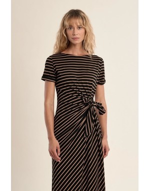 Robe longue rayée Molly Bracken, noire et beige, nouable à la taille -  Référence T2219EP