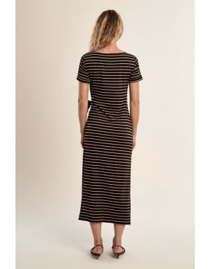 Robe longue rayée Molly Bracken, noire et beige, nouable à la taille -  Référence T2219EP