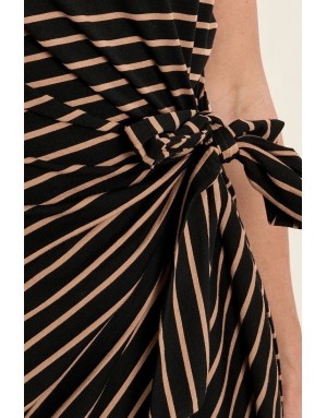 Robe longue rayée Molly Bracken, noire et beige, nouable à la taille -  Référence T2219EP