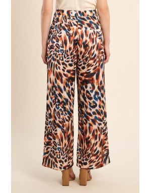 Pantalon droit taille haute Molly Bracken, tissu satiné, imprimé léopard -  Référence P1804EE