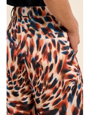 Pantalon droit taille haute Molly Bracken, tissu satiné, imprimé léopard -  Référence P1804EE