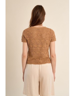 Pull ajouré en crochet Molly Bracken, coloris beige - Référence : E1732EP