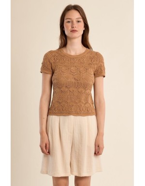 Pull ajouré en crochet Molly Bracken, coloris beige - Référence : E1732EP