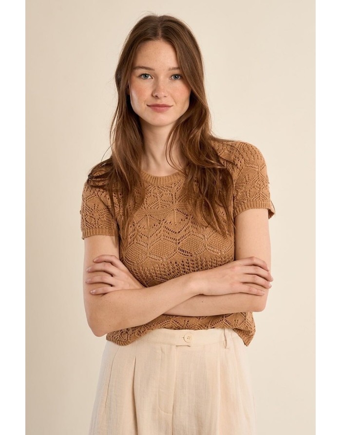 Pull ajouré en crochet Molly Bracken, coloris beige - Référence : E1732EP