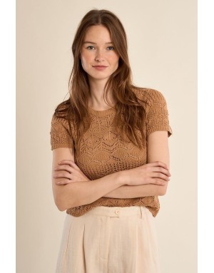 Pull ajouré en crochet Molly Bracken, coloris beige - Référence : E1732EP