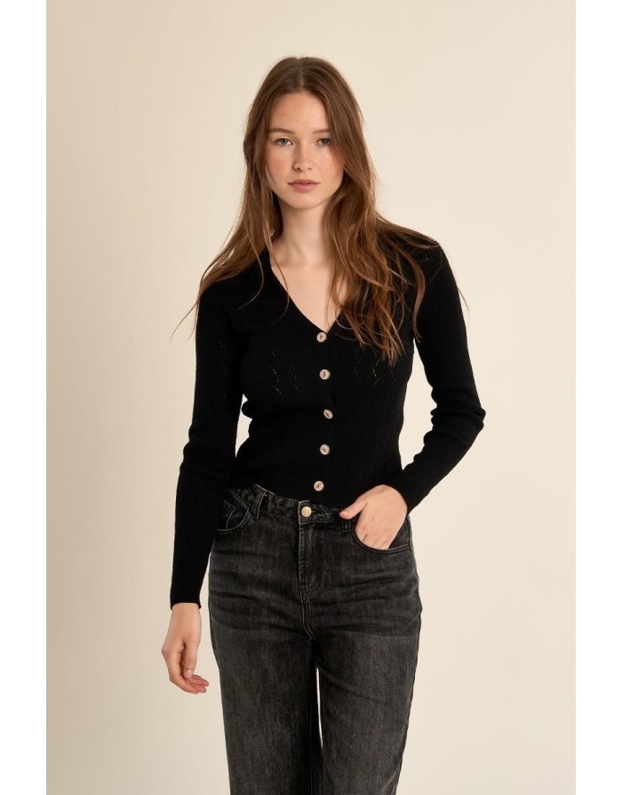 Gilet fantaisie ajouré Molly Bracken, coloris noir - Référence : E1673EP