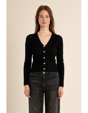 Gilet fantaisie ajouré Molly Bracken, coloris noir - Référence : E1673EP