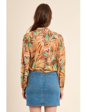 Chemise imprimée courte, nouable à la taille de Molly Bracken, tissu semi-transparent -  Référence P1771EE