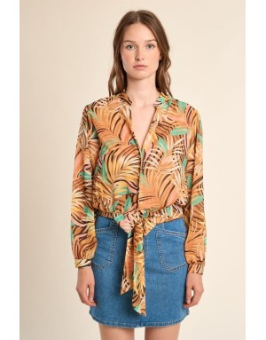 Chemise imprimée courte, nouable à la taille de Molly Bracken, tissu semi-transparent -  Référence P1771EE