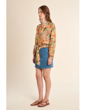 Chemise imprimée courte, nouable à la taille de Molly Bracken, tissu semi-transparent -  Référence P1771EE